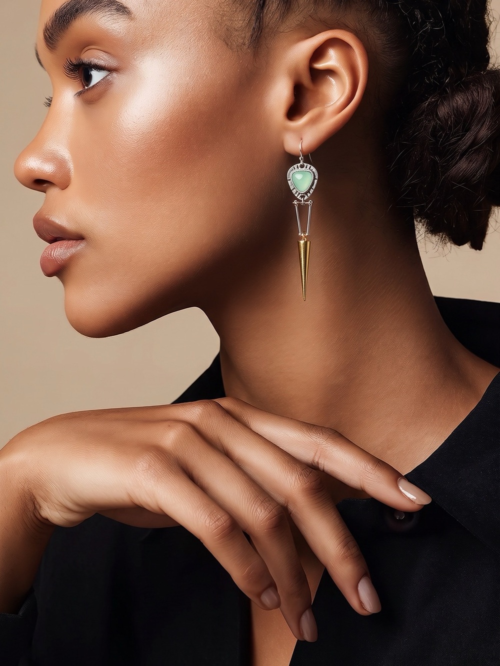 MEW, Teardrop Green and Silver/ gold , Earrings